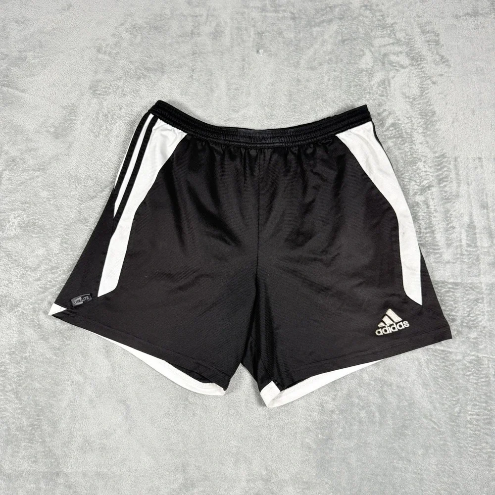 Adidas Mens Large Y2K Soccer Shorts Black White Climalite 3 Stripe 04/04